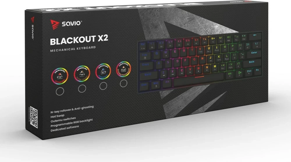 Mekančna tipkovnica, SAVIO BLACKOUT X2 RED, 60%, RGB, z napeljavo, črna