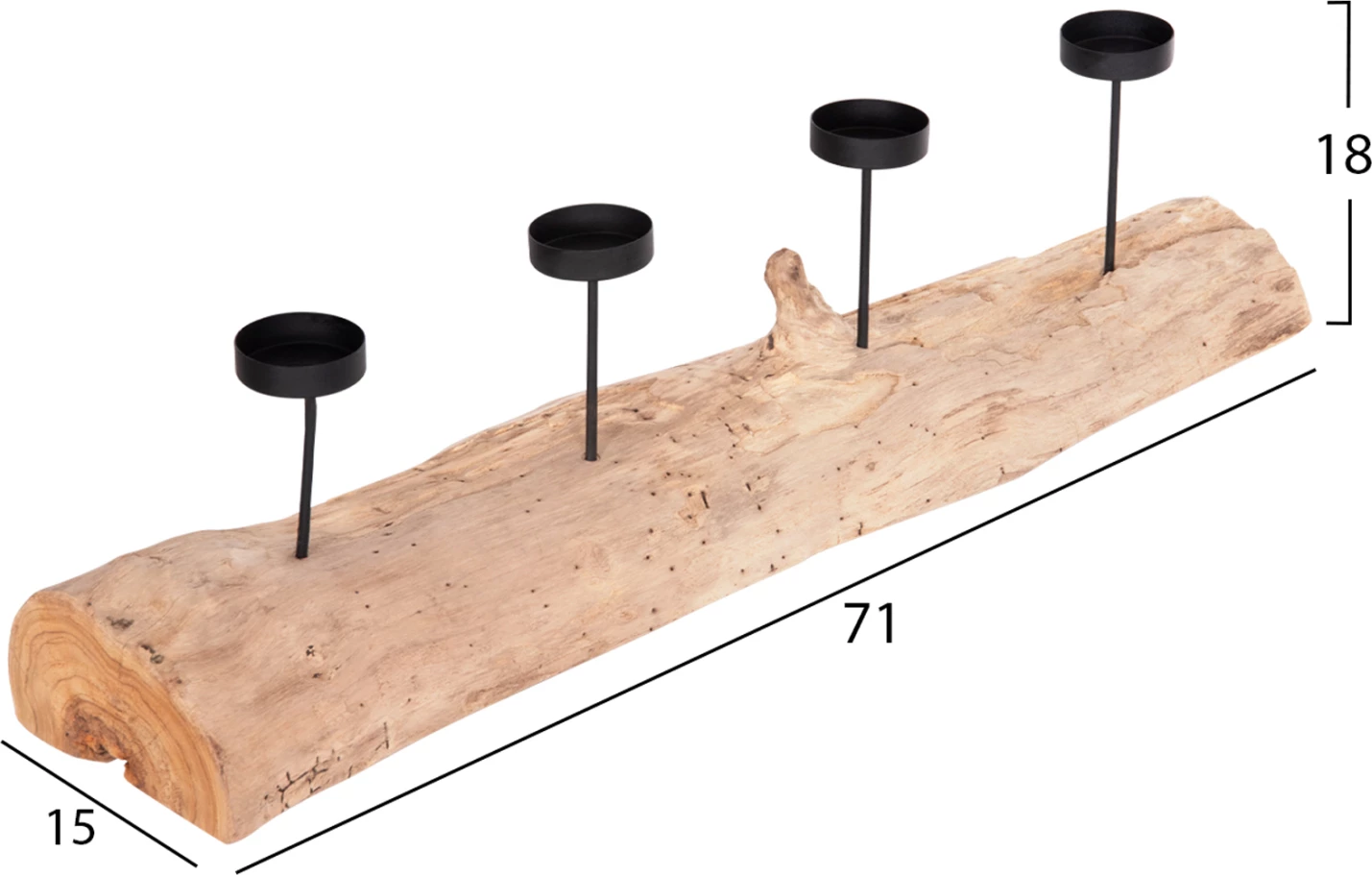 Namizni svečnik FRAN FH4391 iz tikovine in kovine 71x15x17Hcm