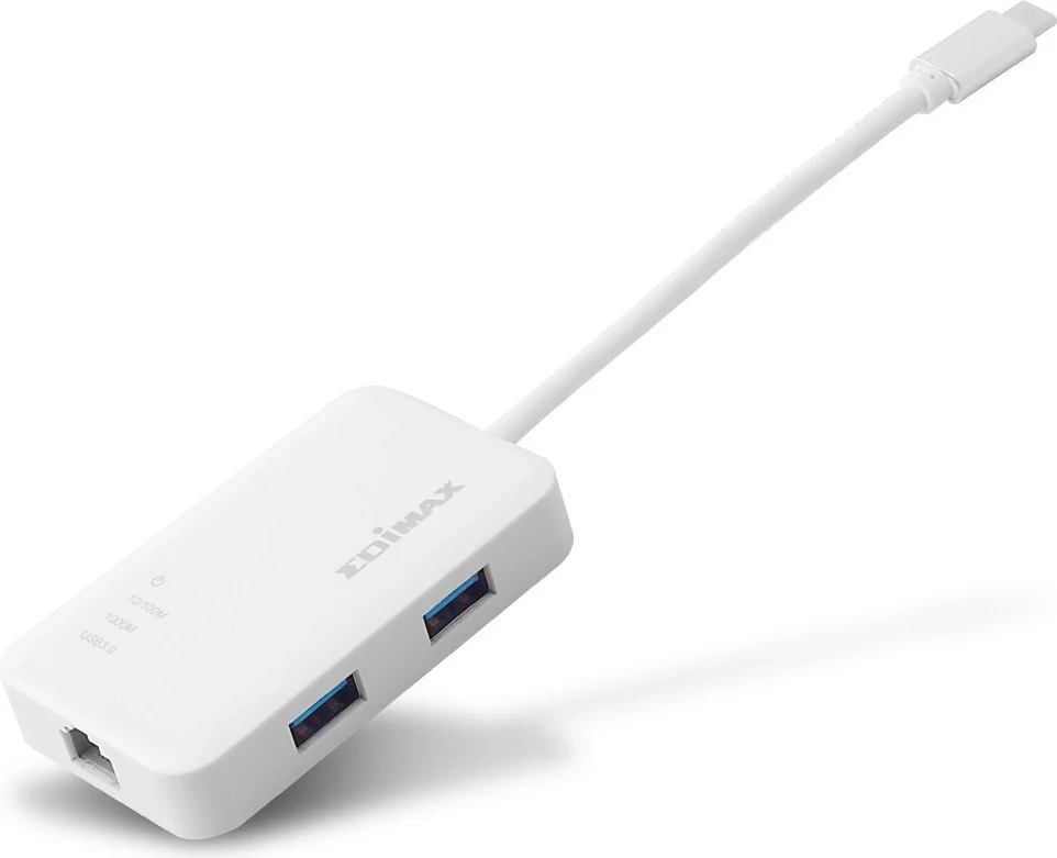 USB-C hub z 3 vrati SuperSpeed USB 3.0 in Ethernet, Edimax EU-4308, bel