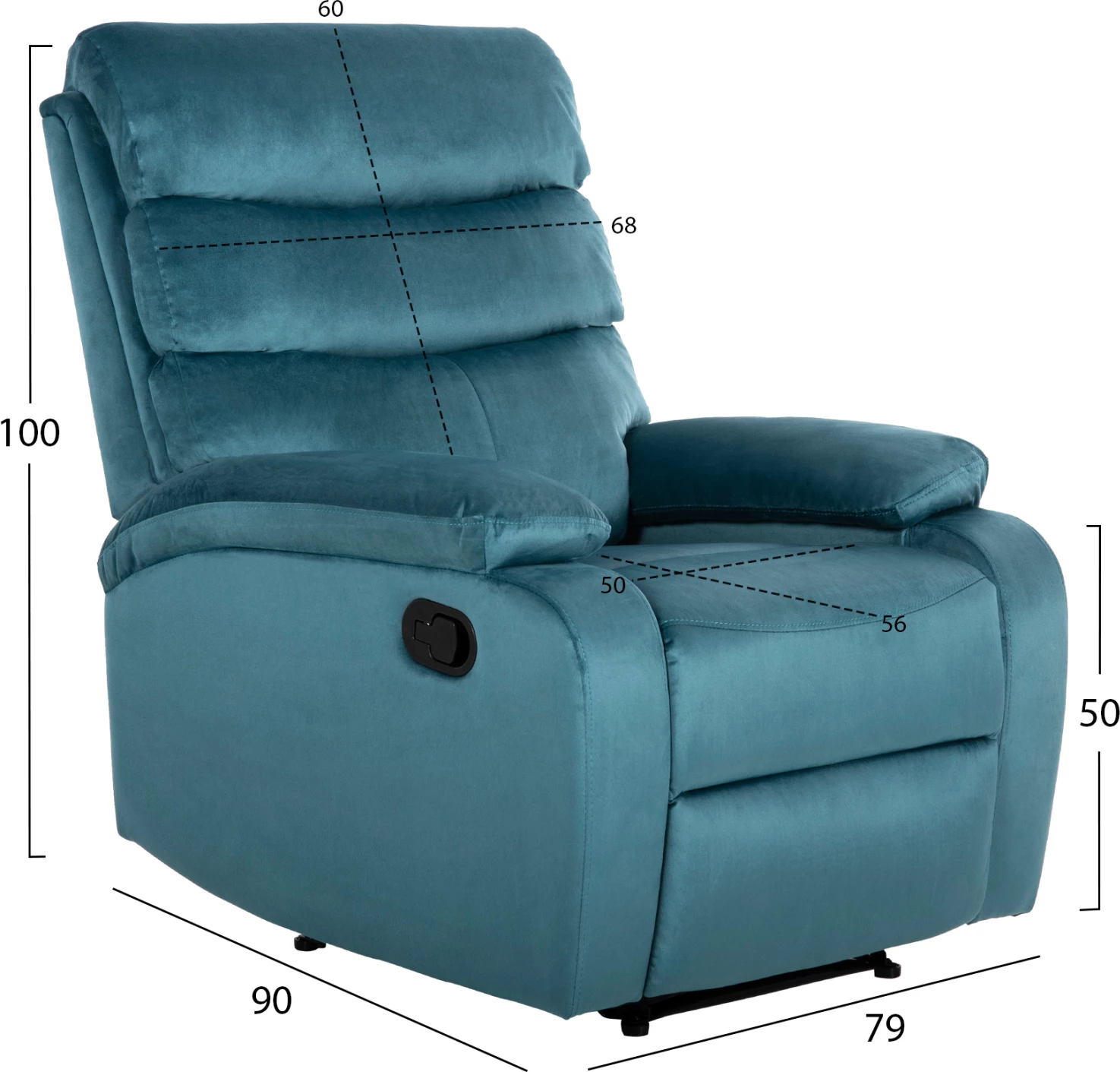 Sprostitveni naslanjač YASUMU FH9783.06 v petrolejsko modrem žametu 80x93x100H cm