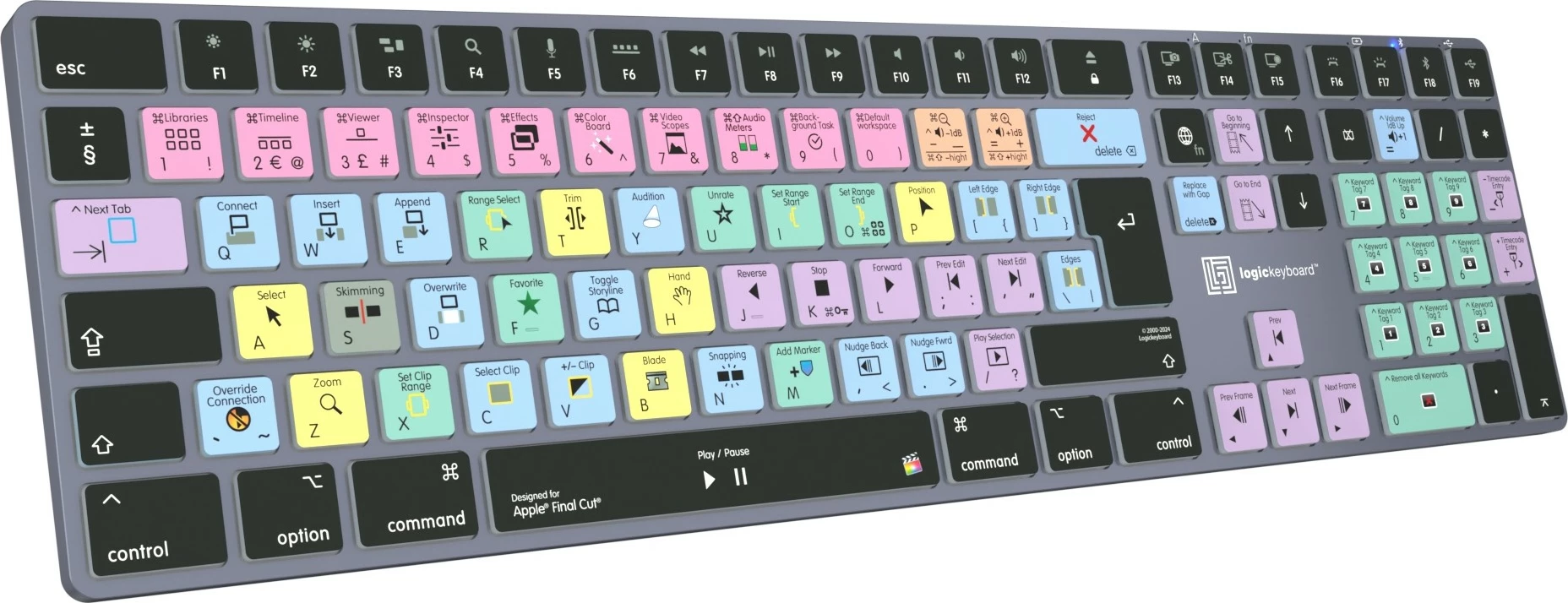 Računalniško ohišje, brezžično, Bluetooth, polne velikosti, osvetljeno, za Final Cut Pro, titan Logickeyboard LKB-FCPX10-TM-UK