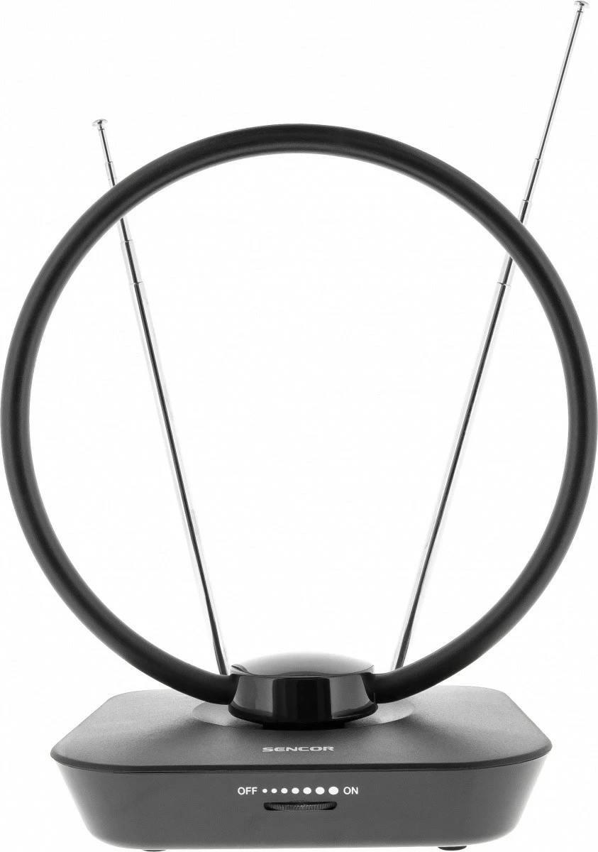 Notranja antena Sencor SDA 102, DVB-T2/T, z vgrajenim ojačevalcem, 20 dB, črna