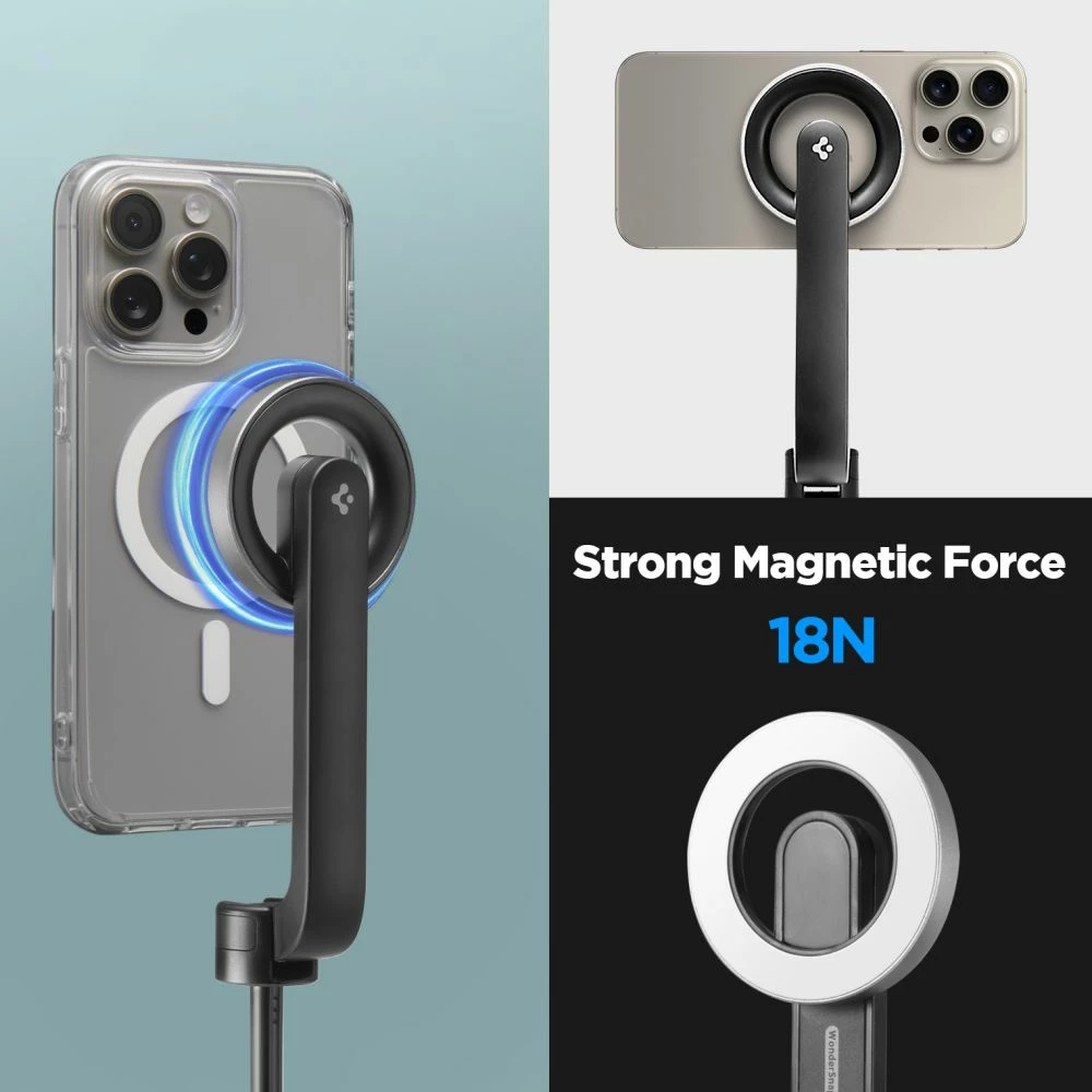 Selfie palica s MagSafe, Bluetooth, zložljiv tronožec Spigen S580W, črn