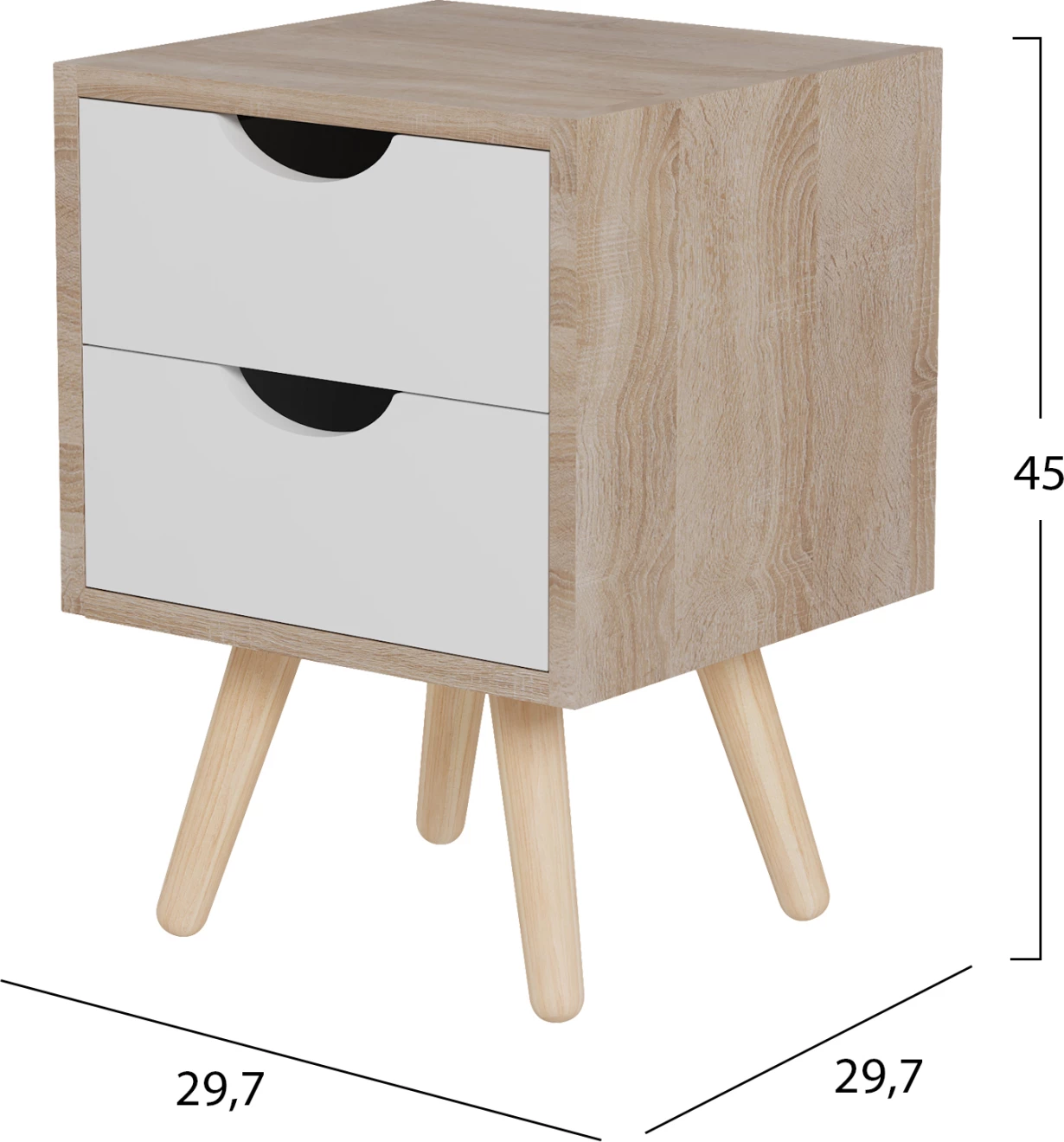 Nočna omarica DINKL FH2472.04 melamin-2 predala v sonoma-beli 29,7x29,7x45Hcm