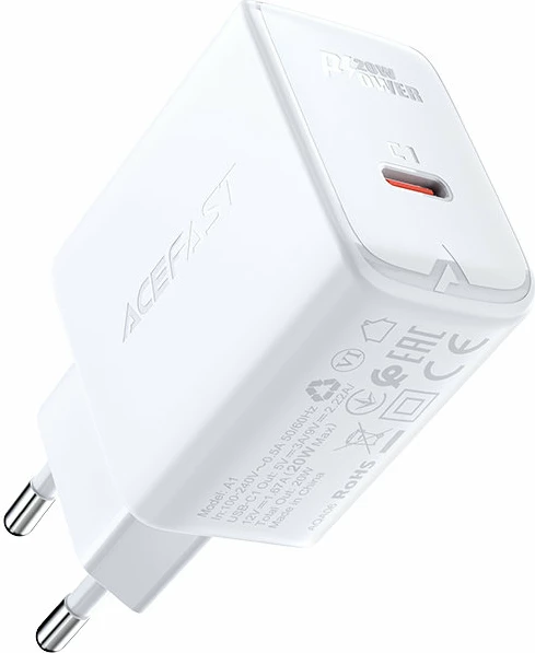 Stenski polnilec USB-C, 20 W, črn Acefast A1