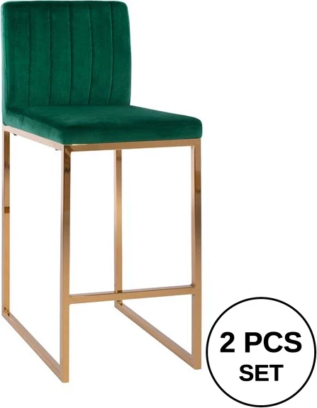 Barski stol Piper iz žameta v barvi ciprese in z zlato kovinsko konstrukcijo FH8525.03 40x49x96 cm, set 2 kosov