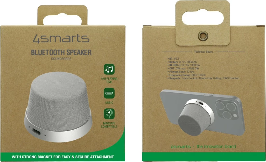 Prenosni stereo zvočnik 4smarts 540702, 5 W, 80 - 20000 Hz, brezžični, siva, srebrna