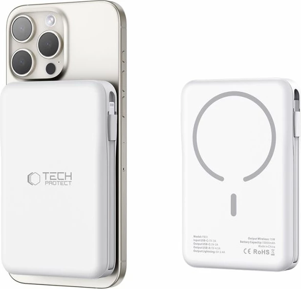 Power bank LifeMag Tech-Protect PB31, 10000 mAh, MagSafe, USB-C/USB-A/Lightning, bel