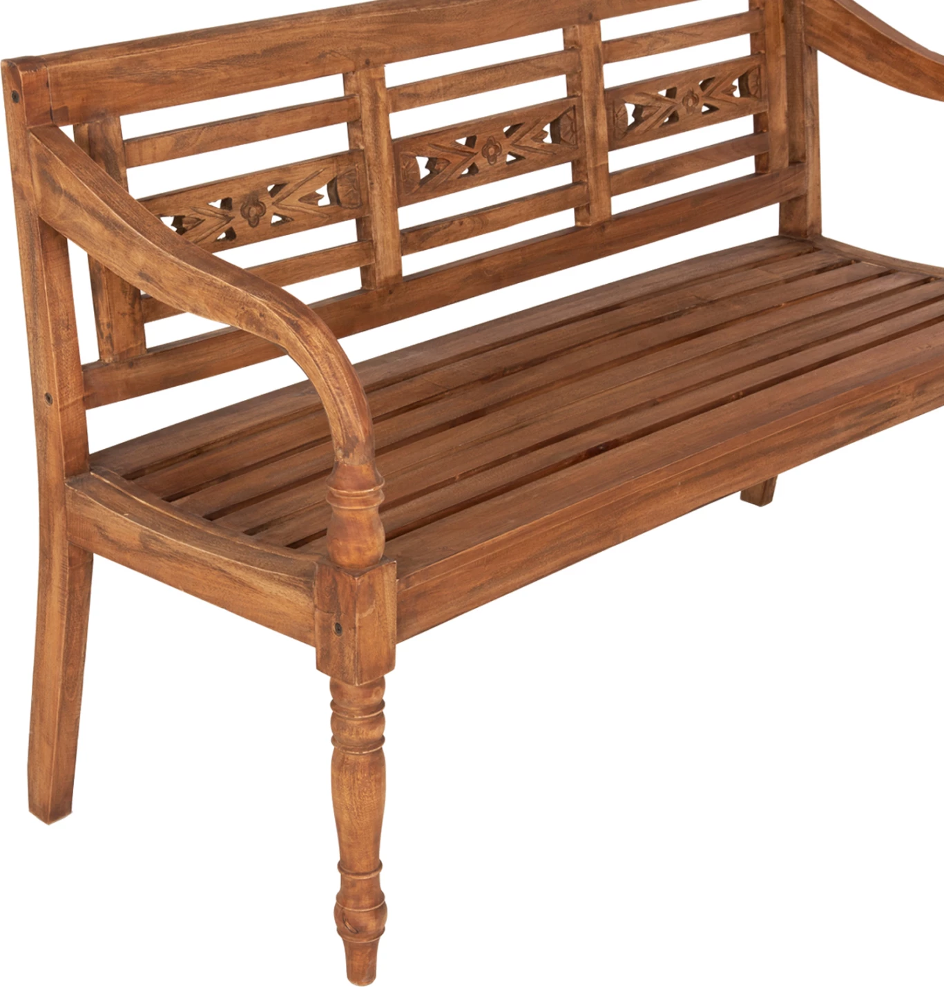 Zunanja klop FH7903 iz masivnega mahagonija v naravni barvi z naslonjalom in rokami 148x54x90Hcm