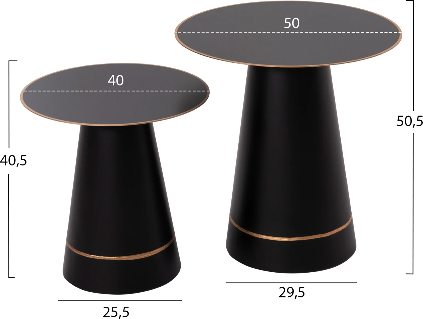 Klubske mize 2 kosa BALLI FH9996 okrogle kovinske v črni barvi Φ50 & Φ40 cm