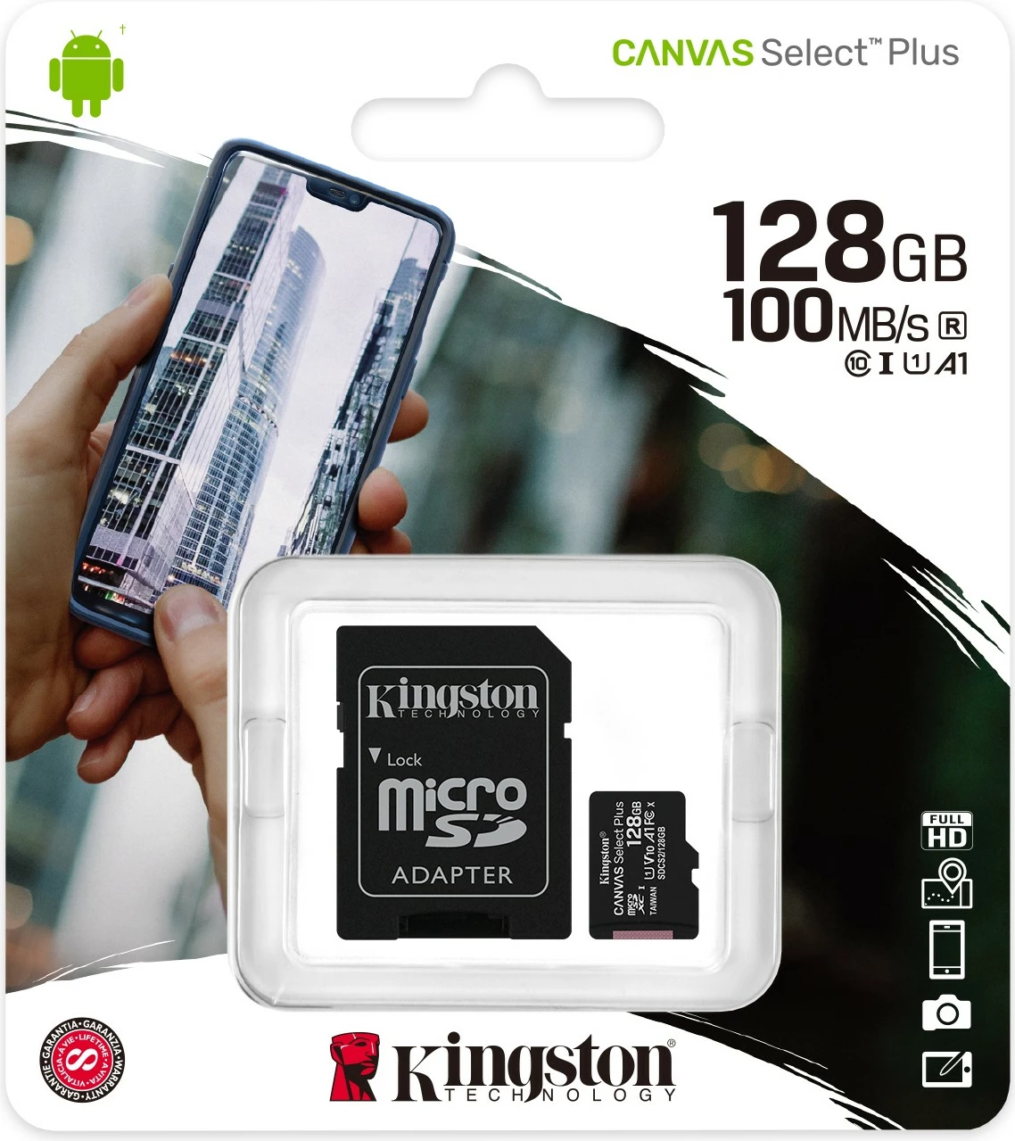 Kartica pomnilnika 128GB microSDXC Canvas Select Plus, Kingston Technology, 100R A1 C10, črna