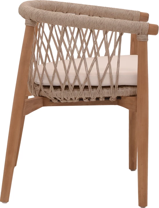 Naslanjač Abby, ogrodje iz tikovega lesa, naravna barva in krem blazina, 60x58x78 cm