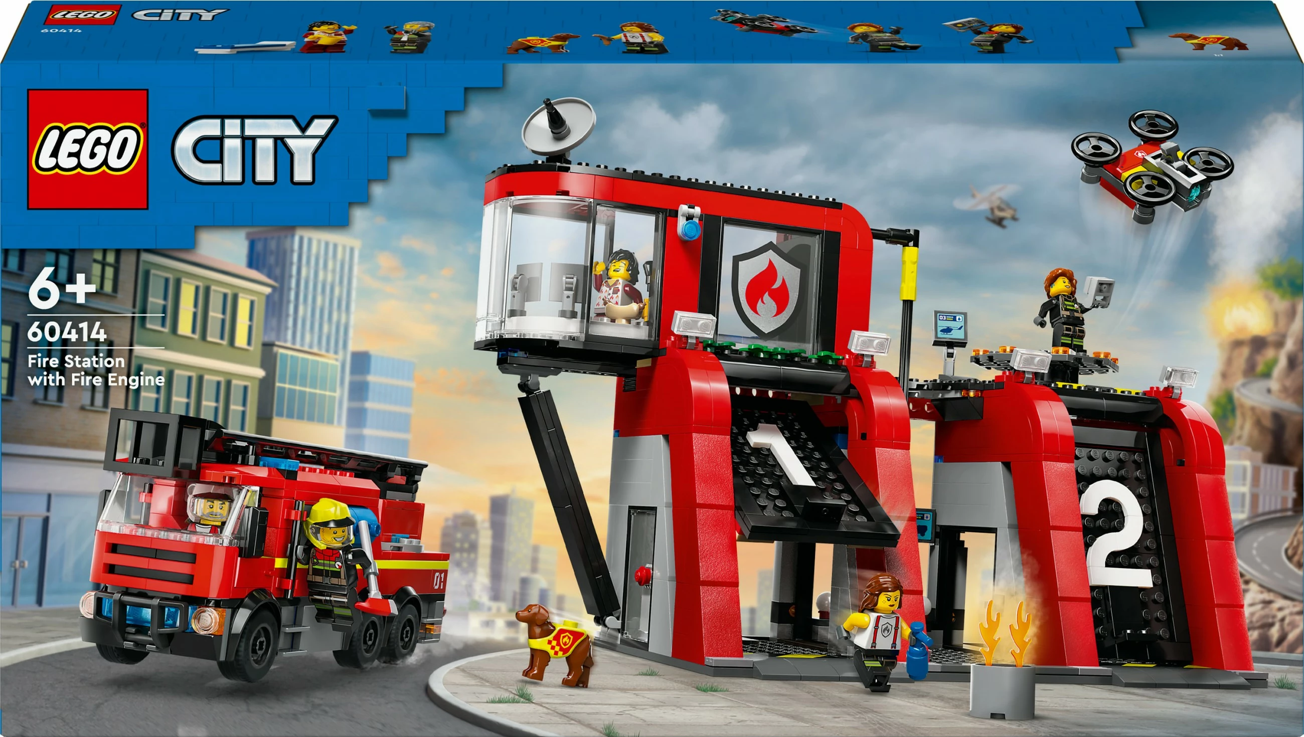 Set za gradnjo gasilske postaje z gasilskim tovornjakom LEGO City 60414, 843 kosov, večbarven