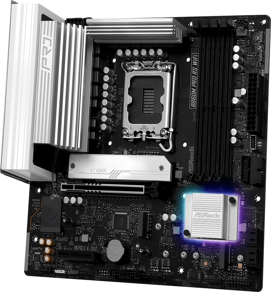 Matična plošča ASRock B860M Pro RS WiFi, micro ATX, LGA 1851, 256 GB, črna