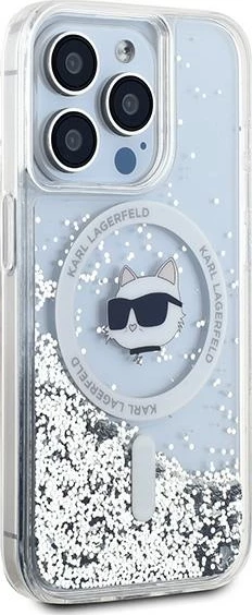 Ovitek za telefon z tekočimi bleščicami in motivom mačke Choupette, MagSafe, za iPhone 13 Pro Max, Karl Lagerfeld, prozoren