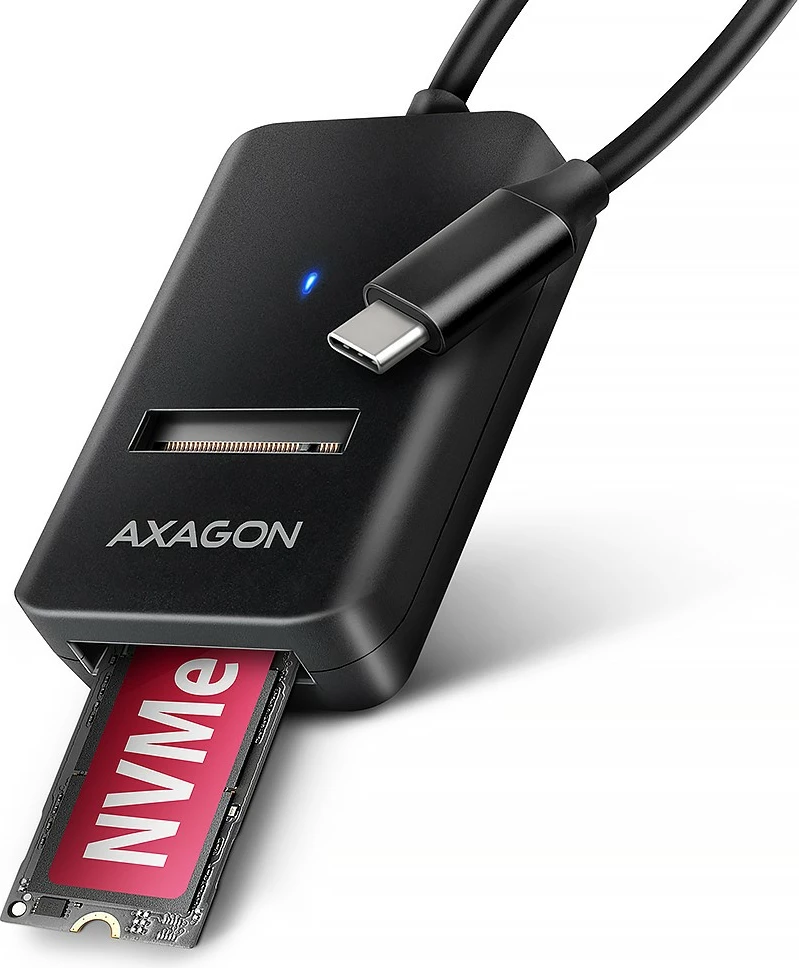 Računalniško ohišje za SSD M.2 NVMe/SATA, USB 3.2 Gen 2, 10 cm kabel, črno, AXAGON ADM2-CM