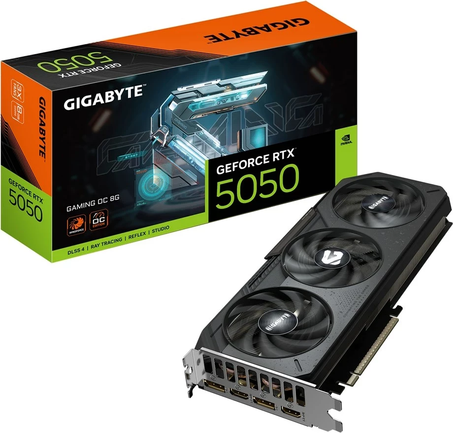Grafična kartica GeForce RTX 5050 GAMING OC 8G Gigabyte, 8GB GDDR6, PCI-E 5.0, črna