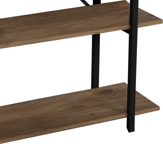 Računalniški regal Reson, melamin hrast-črn kovinski, 120x34x180 cm