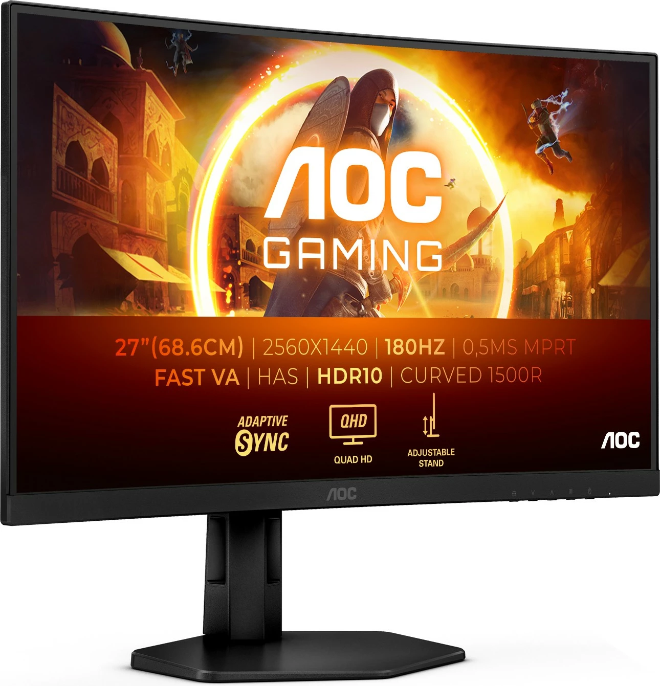 Zakrivljen igralni monitor 27", Quad HD, 180Hz, črn — AOC CQ27G4X