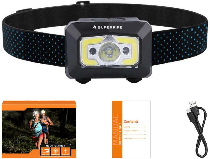 Zadnja svetilka za glavo Superfire X30, 340 lumnov, USB, črna