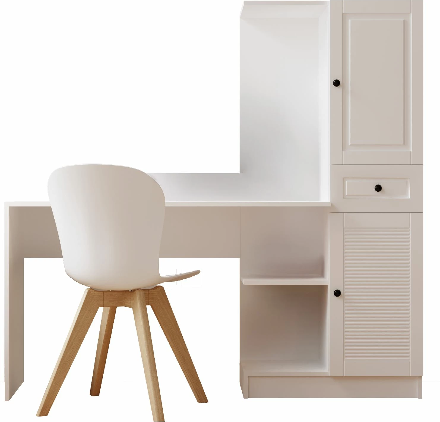 Delovna miza z regalom za knjige, mat bela, Skye Decor, Rb-116