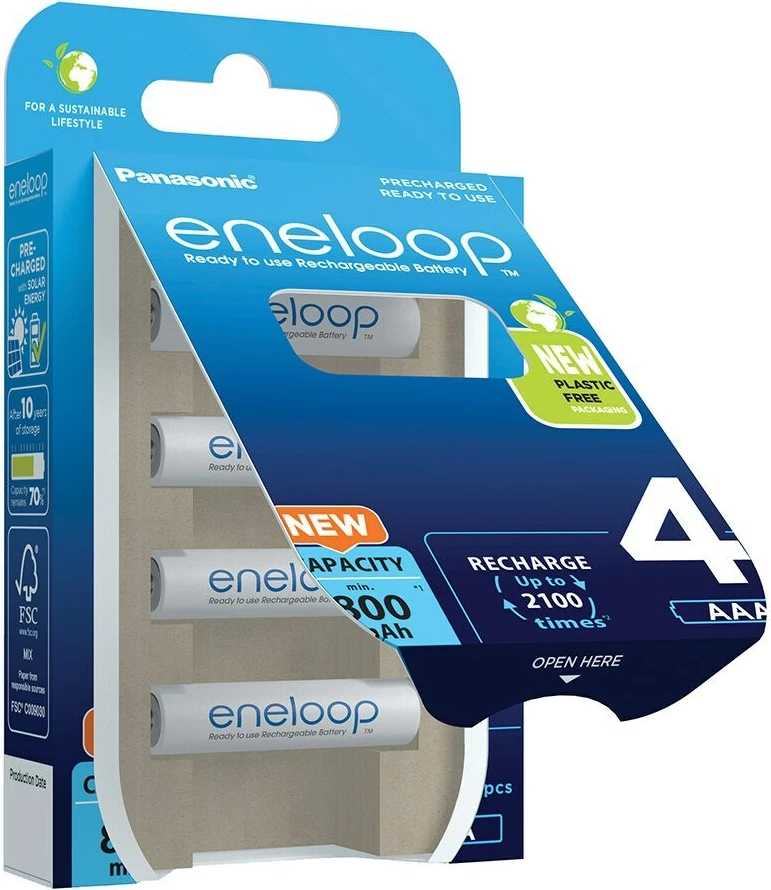 Polnilne baterije Eneloop AAA, 800 mAh, 4 kosi, Panasonic, bela