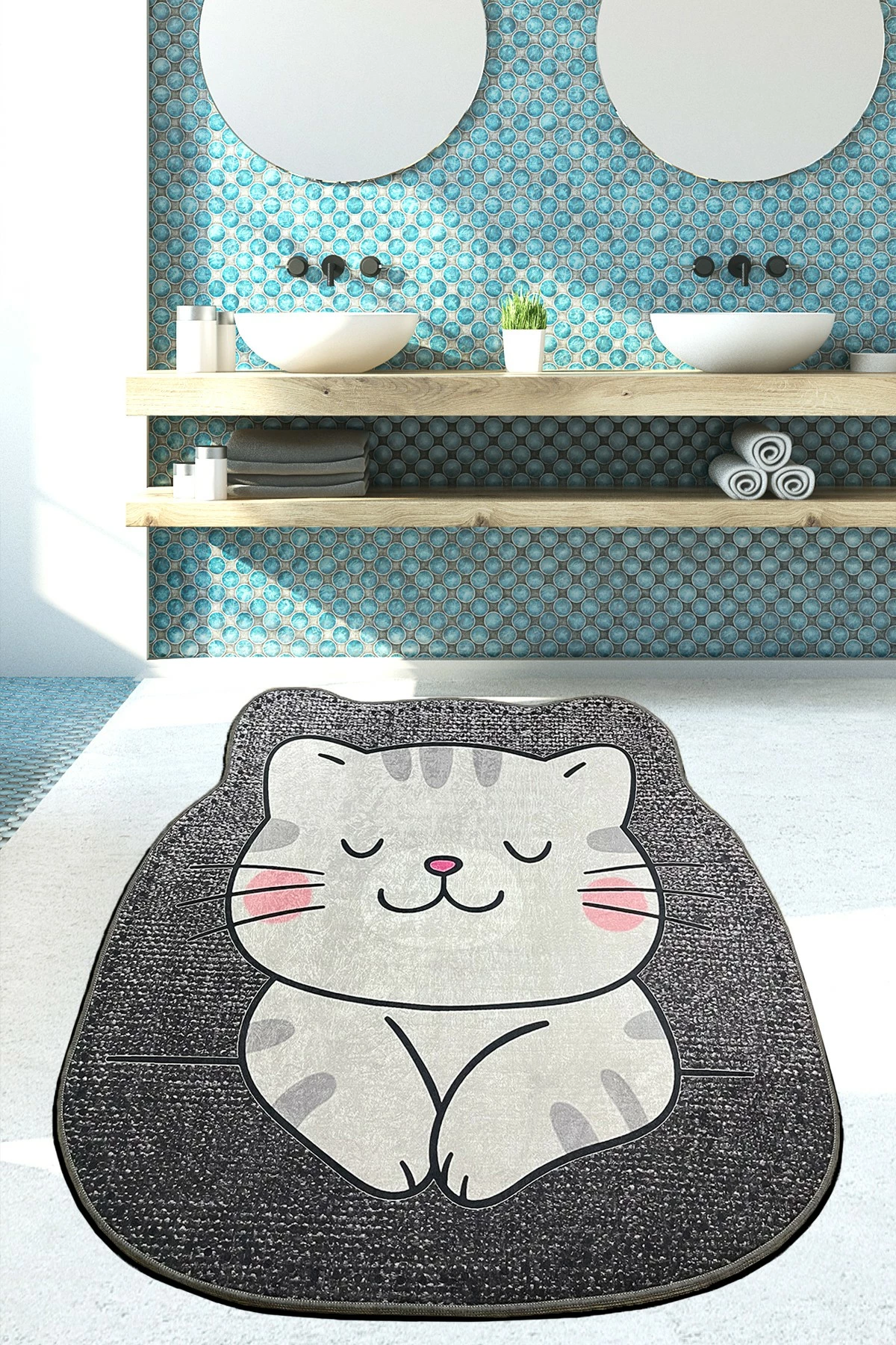 Kopalniška preproga z mačjim motivom, siva, Mijölnir Neko, 160 cm