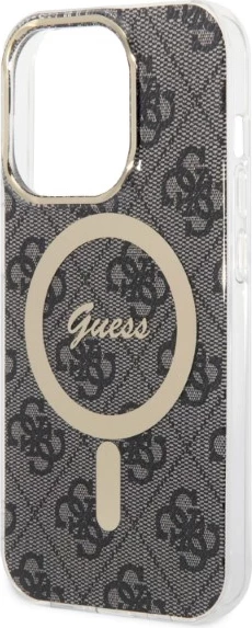 Trd ovitek z brezžičnim polnilcem za iPhone 14 Pro 6,1", Guess GUBPP14LH4EACSK, 4G Print, črn