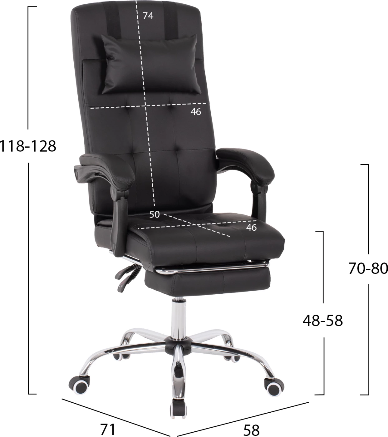 Izvršni pisarniški stol FH1057.11 črn z zložljivim naslonom za noge 58x71x128Hcm