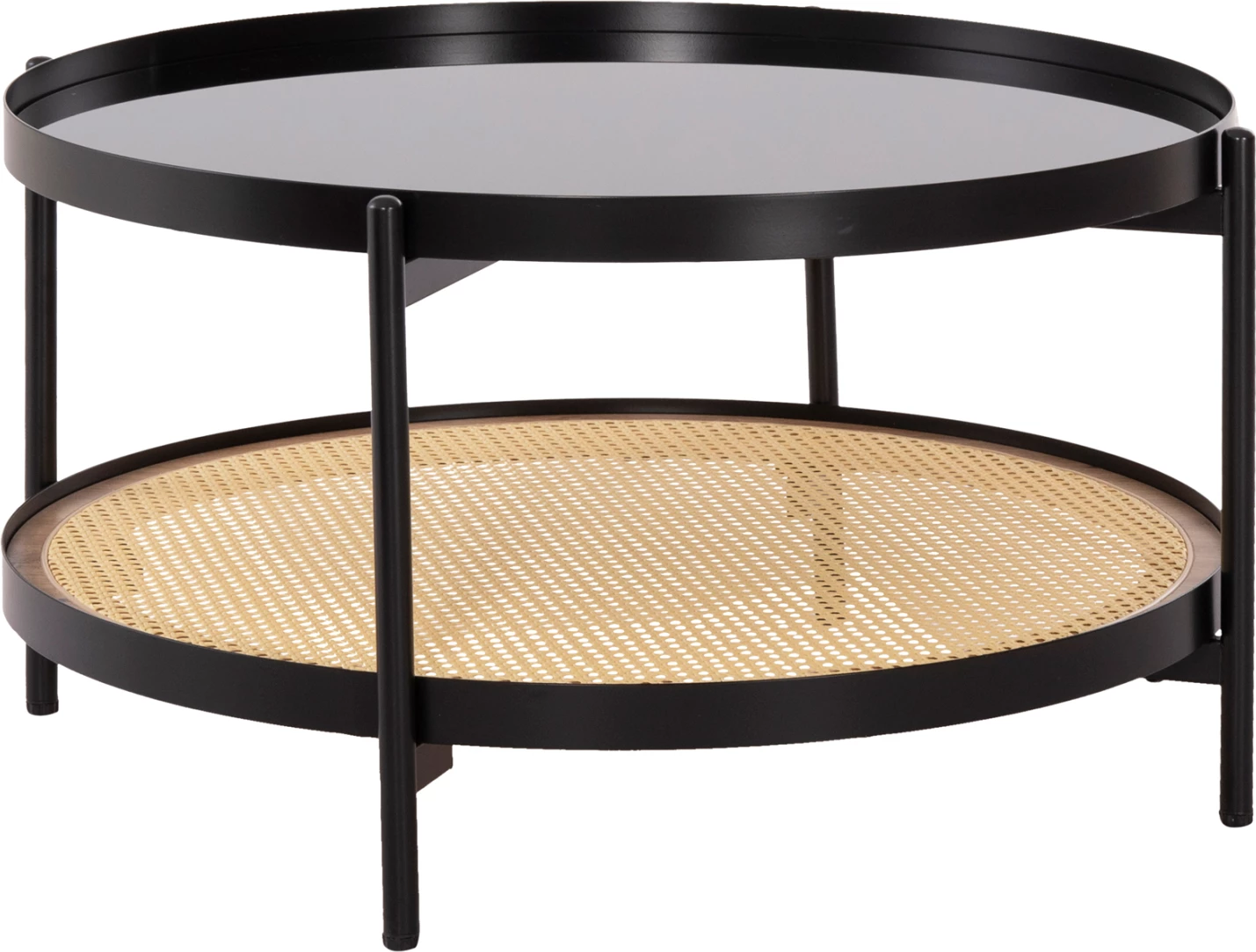 Klubska miza SEITZ FH18030 steklena plošča-kovina-ratan v naravni barvi Φ80x45Hcm