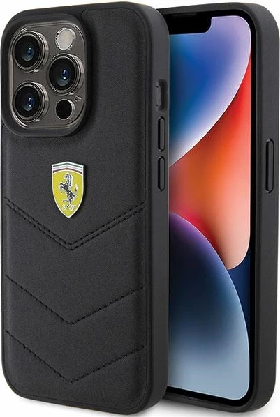 Ovitek Quilted z metalnim logotipom za iPhone 15 Pro, črn — Ferrari