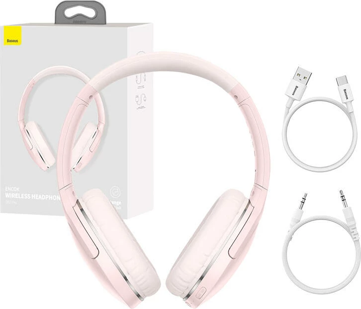 Slušalke čez uho brezžične, Baseus Encok D02 Pro NGD02-C01, Bluetooth 5.0, 40 ur baterije, 40 mm zvočniki, zložljive, rožnate