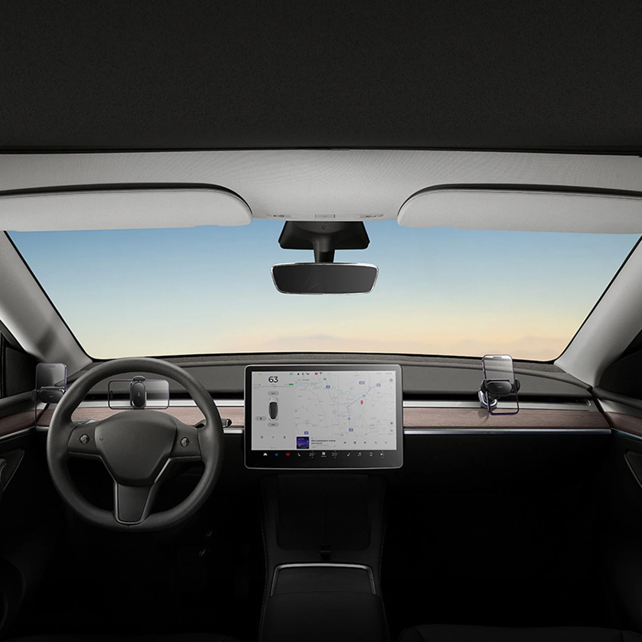 Električni nosilec za telefon za avto Baseus T-Space za Tesla Model 3/Y, s sončno ploščo, črn