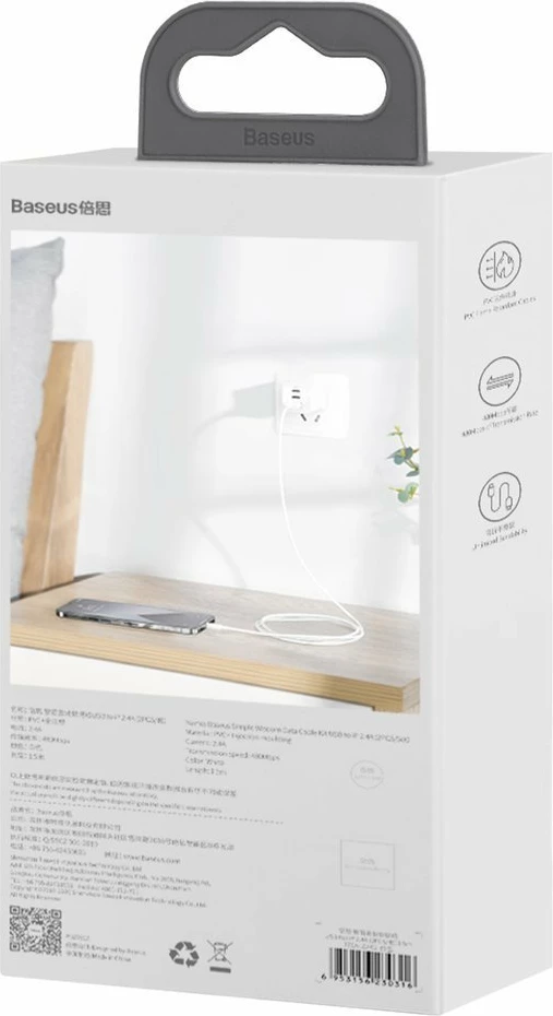 USB–Lightning kabel, 1,5 m, komplet 2 kosa, Baseus TZCALZJ-02, bela