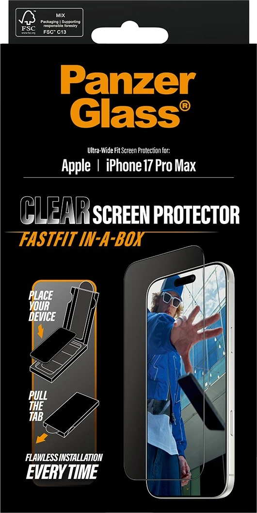 Zaščitno steklo za zaslon PanzerGlass za iPhone 17 Pro Max, črn okvir