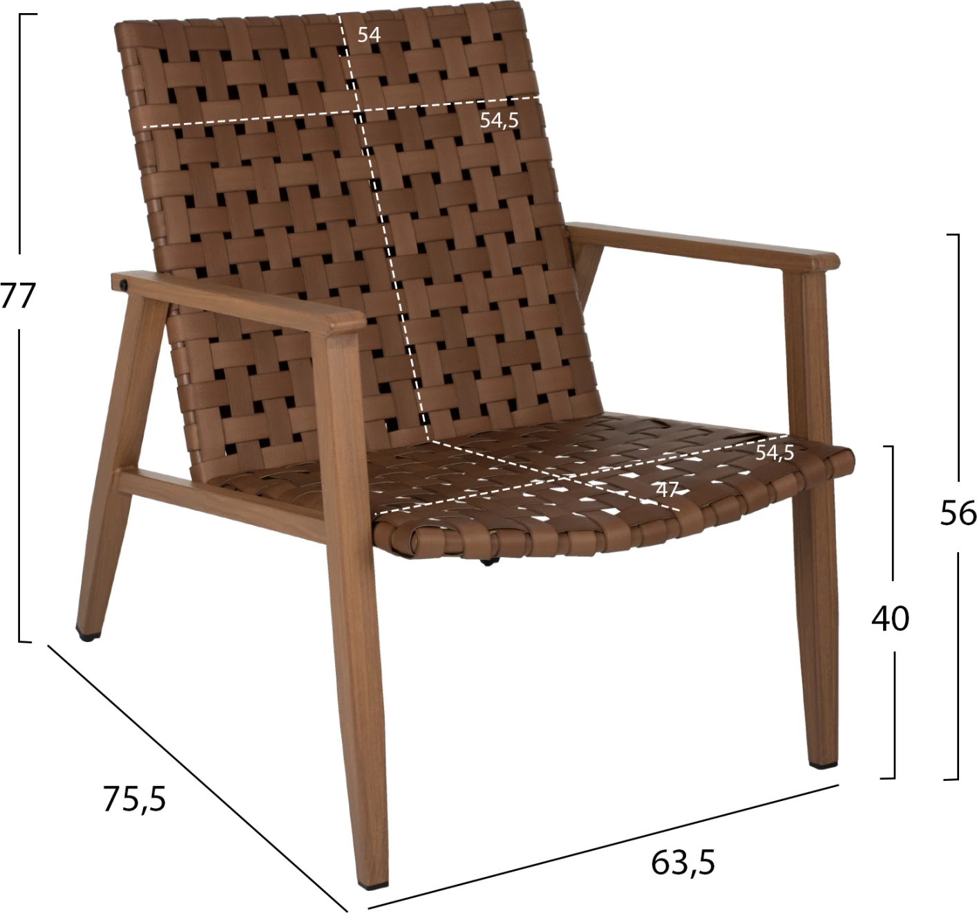 Fotelj FELIPE FH5868.01 kovinski videz lesa & ratan videz usnja 63,5x75,5x77Hcm