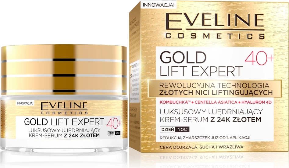 Krem-serum za obraz za ženske 40+ z 24K zlatom, Gold Lift Expert, Eveline Cosmetics, 50 ml