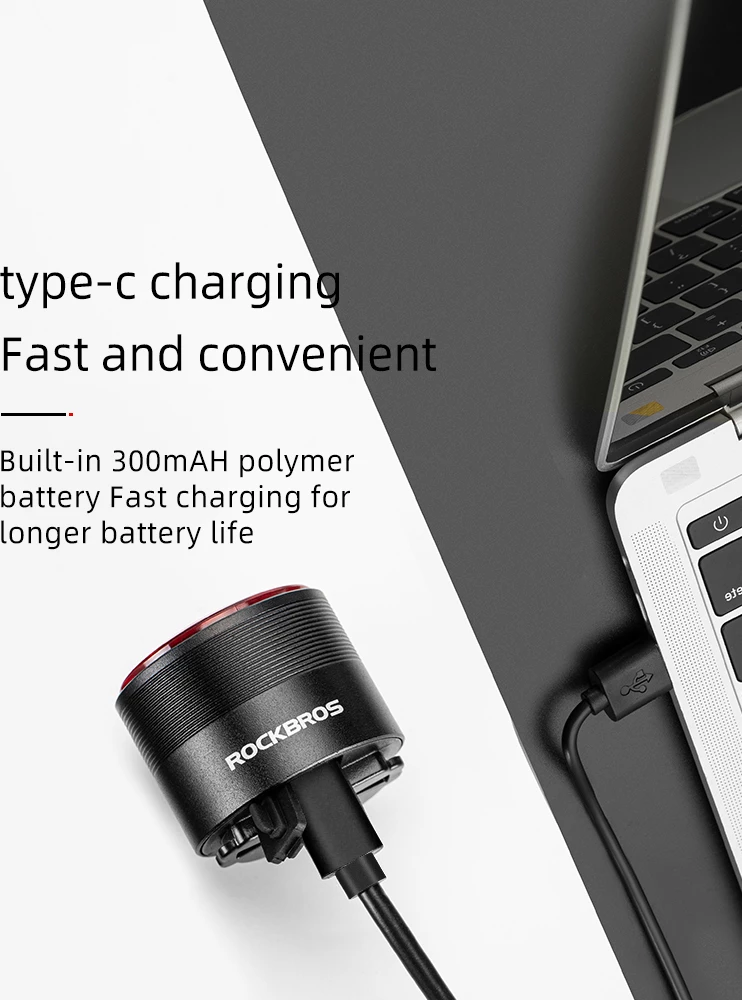 Zadnja luč za kolo z inteligentnim zavornih sistemom Rockbros Q3, črna