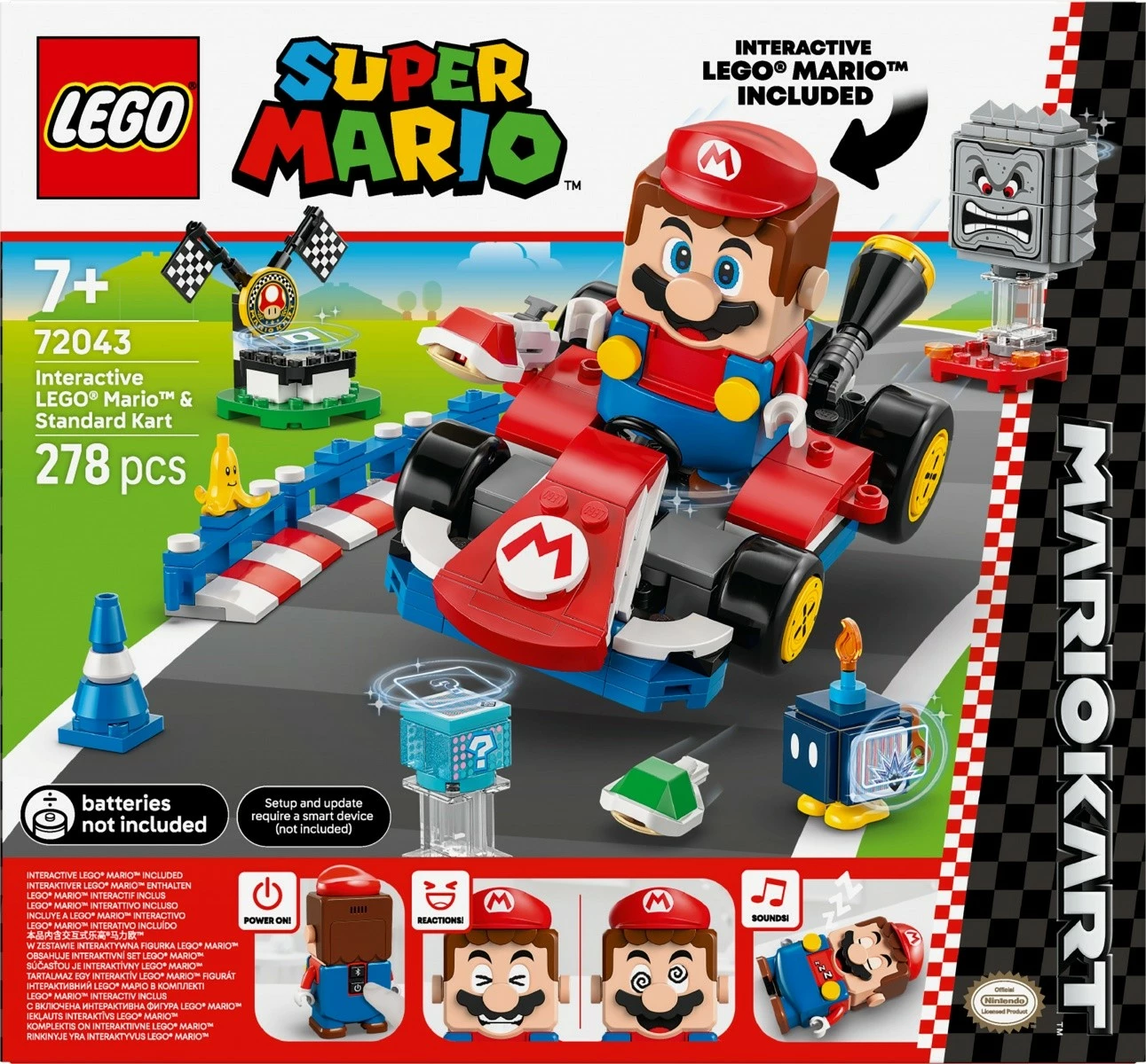 Komplet za dirkanje z interaktivno figurico Mario in standardnim gokartom, LEGO Super Mario Mario Kart 72043, 278 kosov