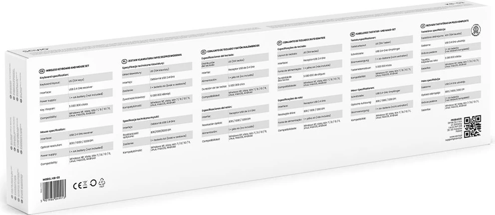 Set brezžične tipkovnice in miške Savio KB-03, USB, QWERTY, angleščina (ZDA), črn