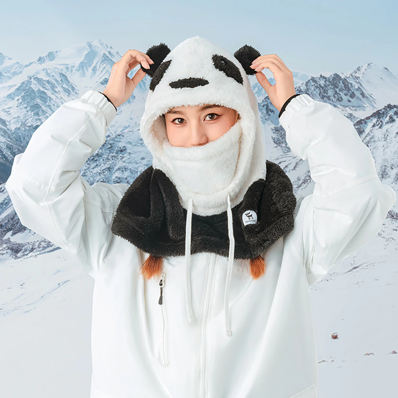 Smučarska balaklava Qunature Panda, za otroke in odrasle, L, črno-bela