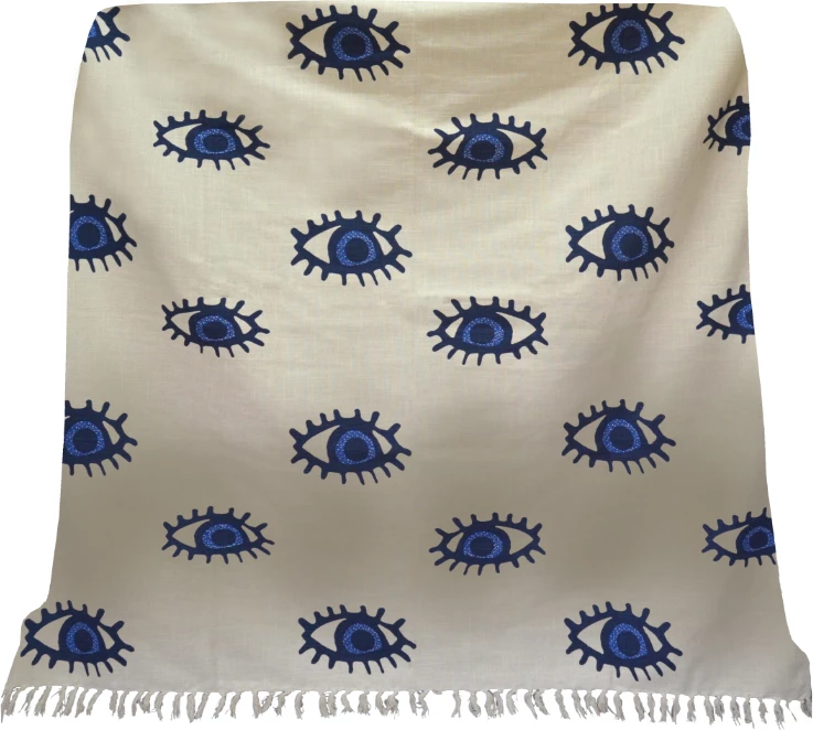 Dekorativno pregrinjalo Eyes, bombaž, belo-modro, 130x170 cm