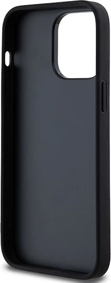 Ovitek za telefon s karo vzorcem in potiskanim črtami, DKNY Leather — za iPhone 14 Pro Max, črn