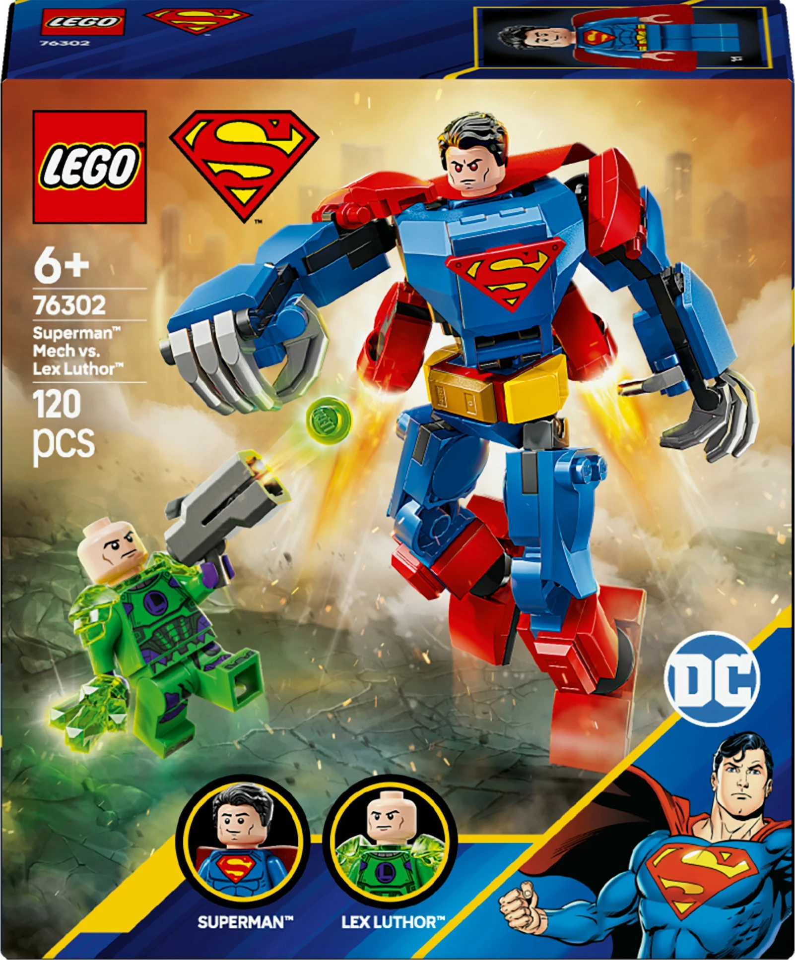 Gradbeni set LEGO DC Super Heroes Superman Mech proti Lex Luthor, 76302, 120 kosov, večbarven