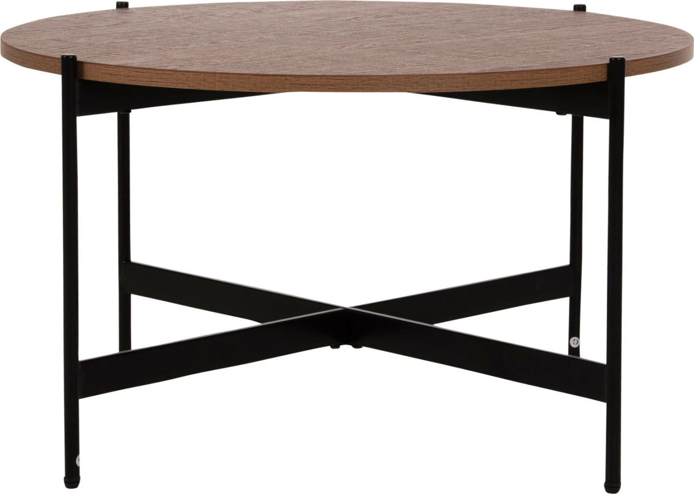 Klubska miza FH9588.04 MDF bela orehova mizna plošča-črna kovinska osnova Φ80x45Hcm