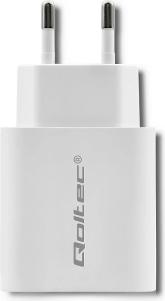 Stenski polnilec 18 W Qoltec 51714, USB Type‑C PD in USB QC 3.0, bel