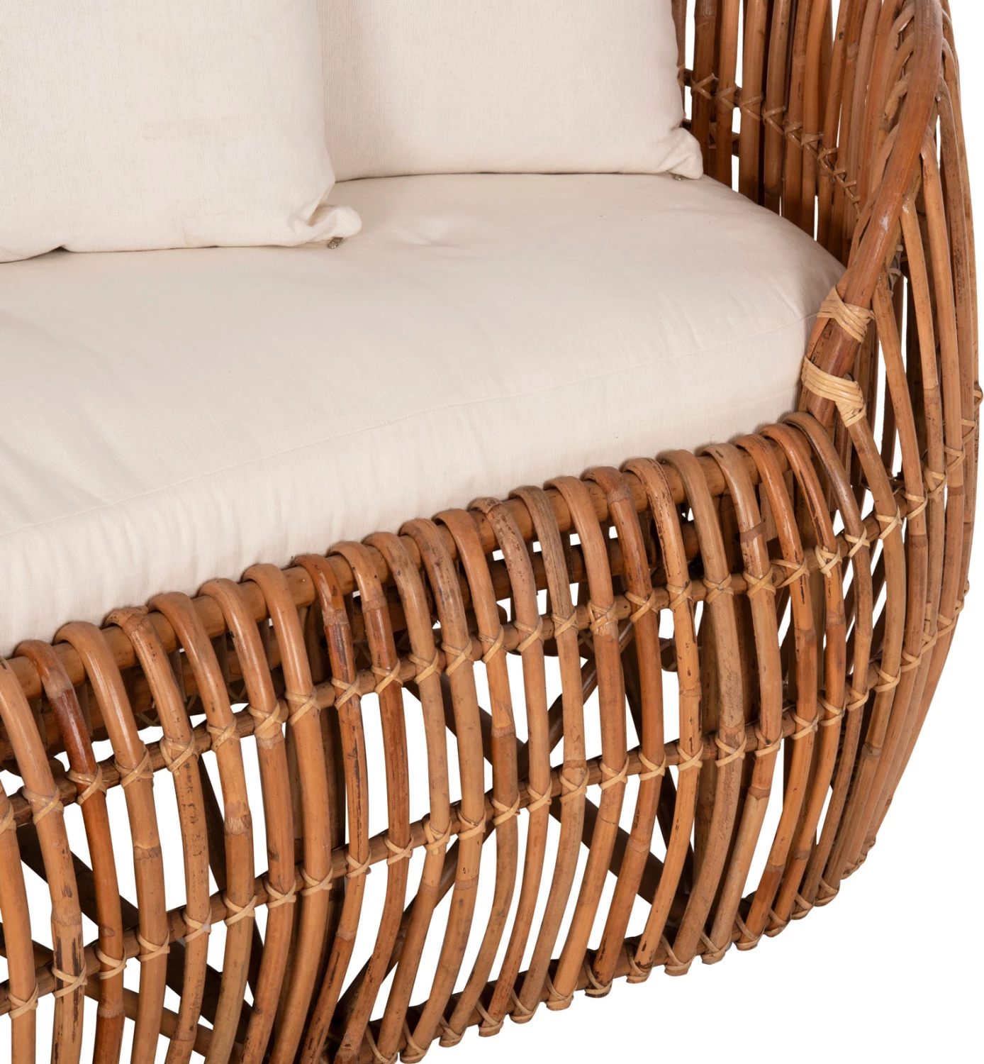 Sedežna garnitura LANTRY iz naravnega ratana - bele blazine 215x60x78H cm