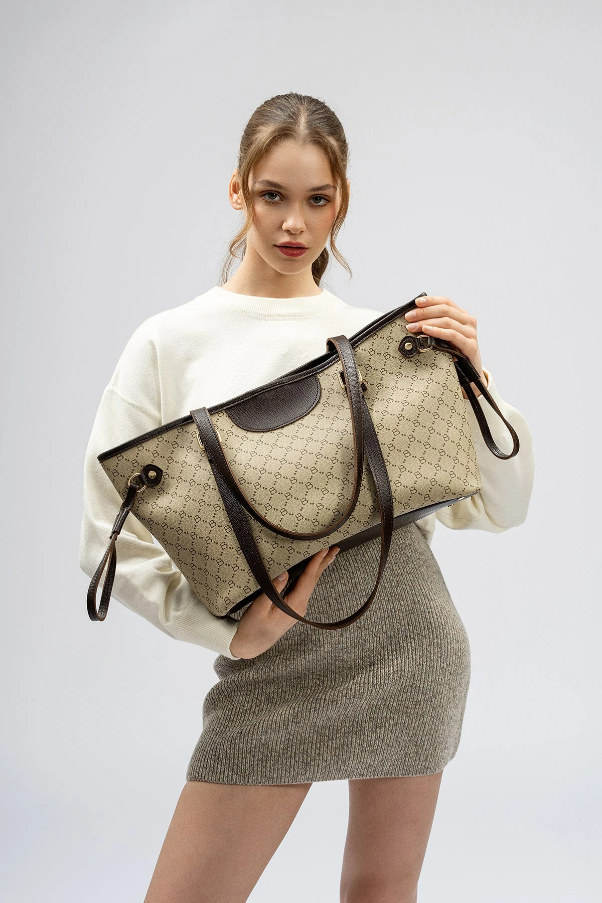 Tote torba krem in rjava Lucky Bees, 355 v2