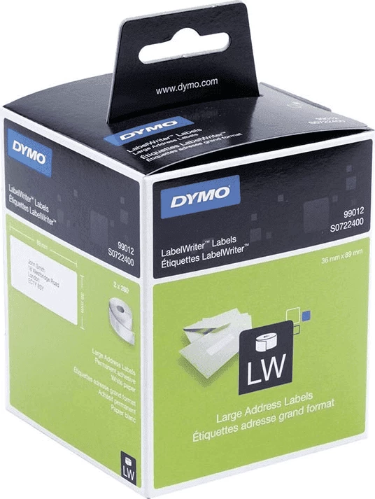 Nalepke za naslove Dymo 99012 / S0722400, 89 x 36 mm, LabelWriter, bele, dvojni paket