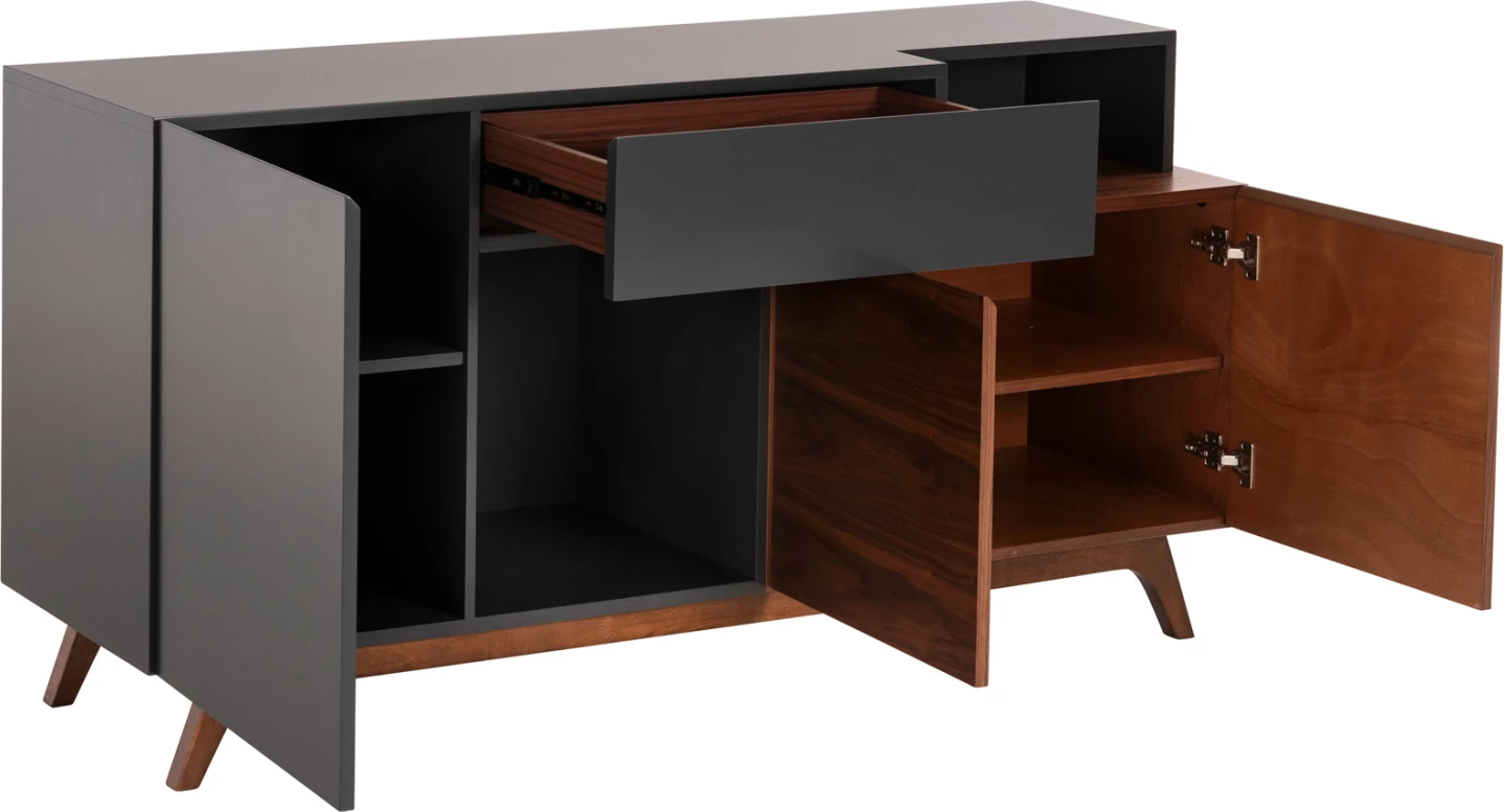 Buffet Preda FH9747 iz MDF z barvo oreha in temno sivega furnirja 167x28-40x80H cm